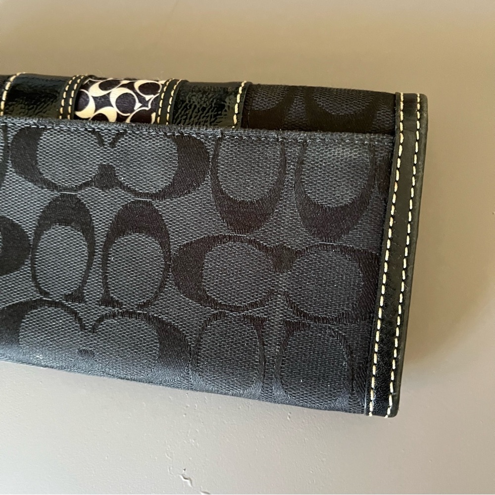 Vintage Coach Signature C Canvas Leather Long Trifold Wallet Black Logo Y2K Vtg - Picture 5 of 16